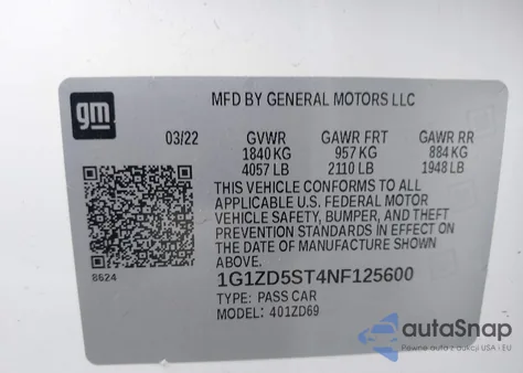 2022 Chevrolet Malibu Fwd Lt z USA, uszkodzony, nr VIN 1G1ZD5ST4NF125600